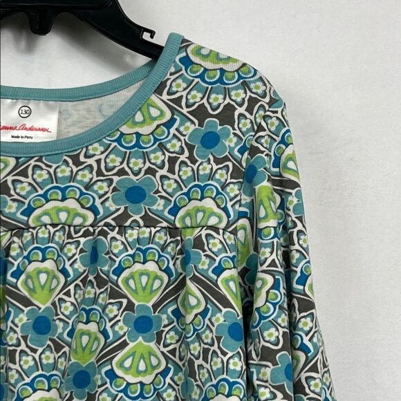 Hanna Andersson Blue and Green floral print long sleeve cotton dress size 8(130) - Picture 3 of 12